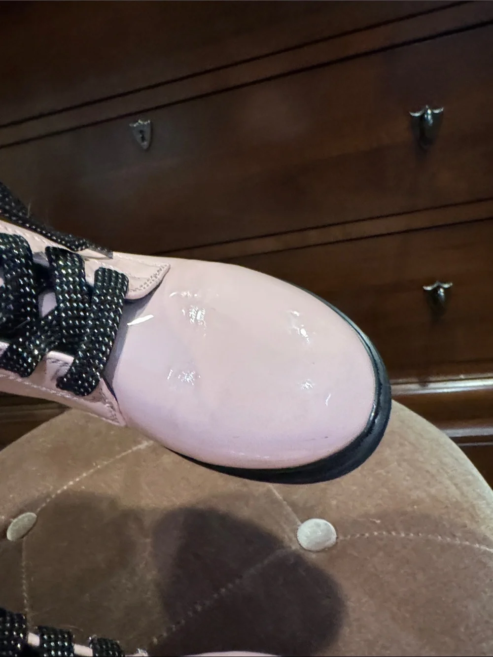 Kohl's Pink Patent Lace-Up Kids Ankle Boots with Black Laces